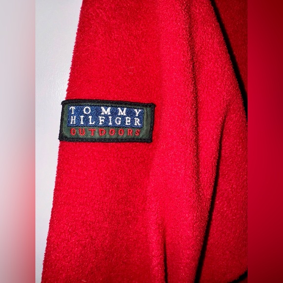 VTG 90s Tommy Hilfiger 1/4 Quarter Zip Mens Small Red Fleece Pullover Sweater - Picture 5 of 6